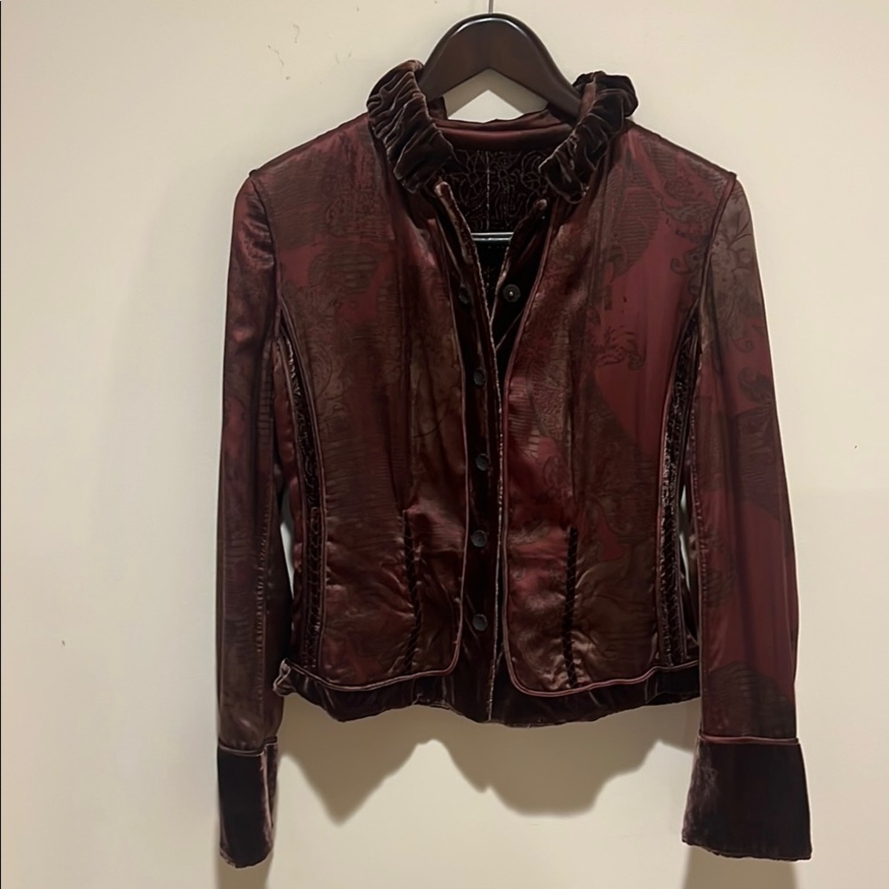 Reversible Elegant Brown Velvet and Burgundy Blazer size 10 EUC Elie Tahari RARE - Picture 10 of 16